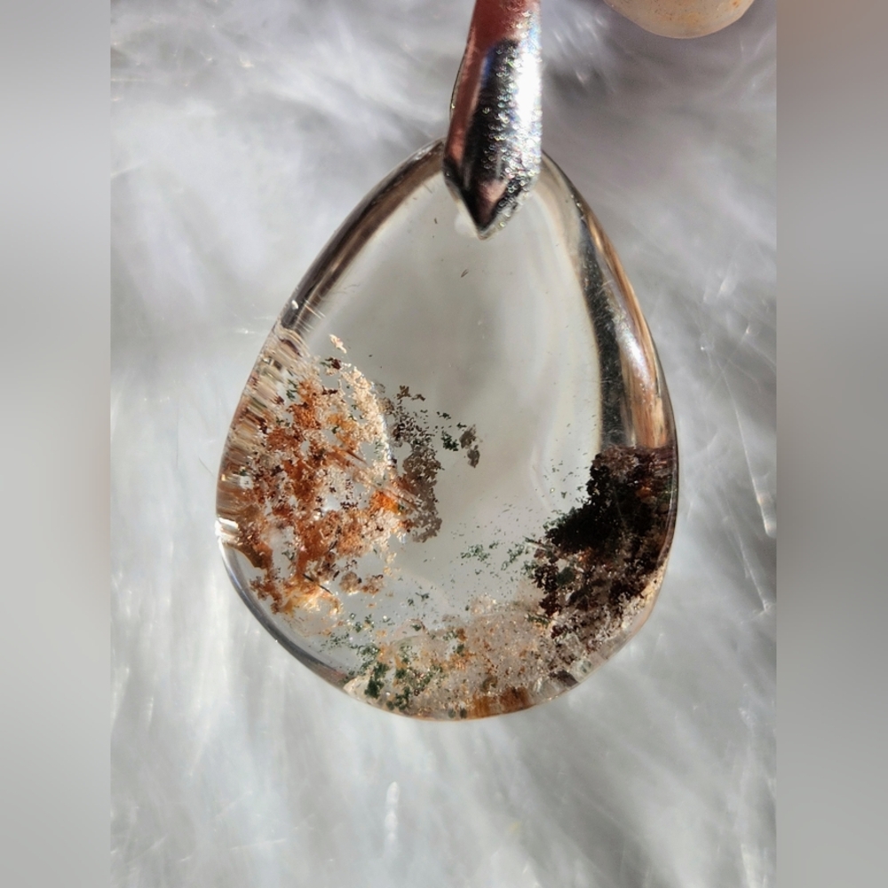 Garden Quartz Teardrop Pendant. Sterling Silver Crystal Jewlery.